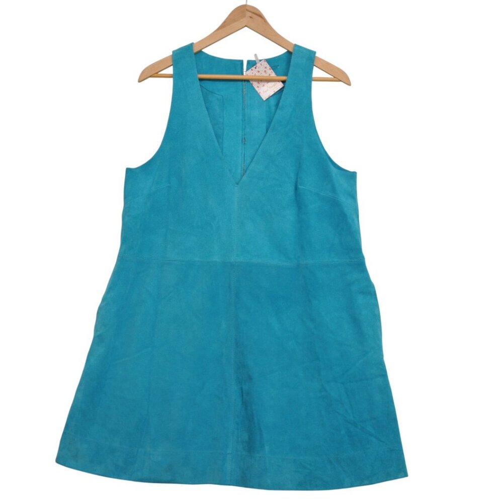 Free People NWT Short Sleeveless Suede Dress M Teal Shift - Picture 4 of 12